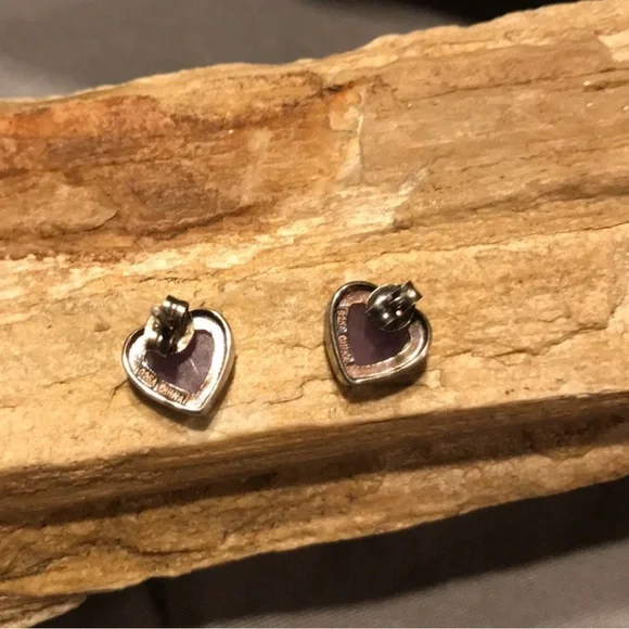 Purple Jade Heart Earrings - Picture 2 of 5